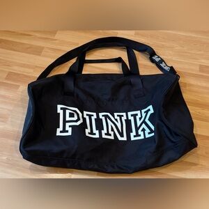 PINK Victoria's Secret Large Black Duffel with‎ White Logo
